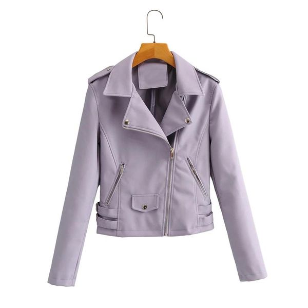 women's leather & faux autumn women chic vogue purple side belt jacket female rivet zipper pocket lapel collar pu casual coat, Black
women's leather & faux autumn women chic vogue purple side belt jacket female rivet zipper pocket lapel collar pu casual coat, Black