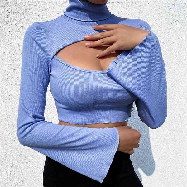 blue hole cropped shirt flare sleeve hight neck cut out fashion autumn new elastic slim women knitted tee shirt 210426, White
blue hole cropped shirt flare sleeve hight neck cut out fashion autumn new elastic slim women knitted tee shirt 210426, White