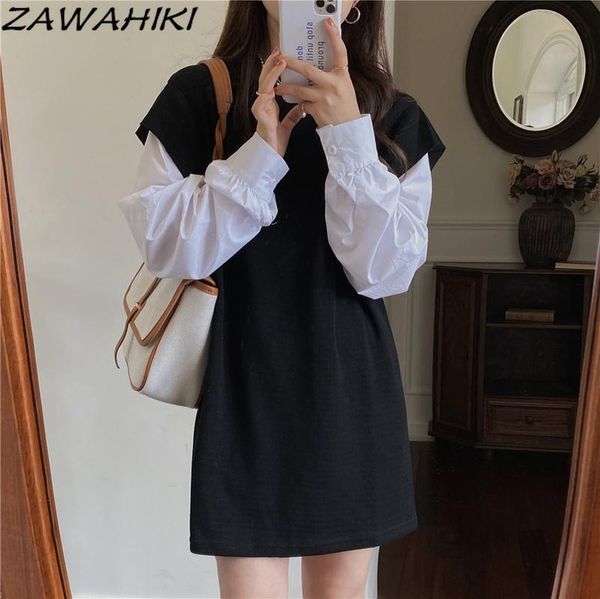 casual dresses zawahiki women's clothes long sleeve loose fake two-piece patchwork o neck dress all-match mid-length vestidos de mujer, Black;gray
casual dresses zawahiki women's clothes long sleeve loose fake two-piece patchwork o neck dress all-match mid-length vestidos de mujer, Black;gray