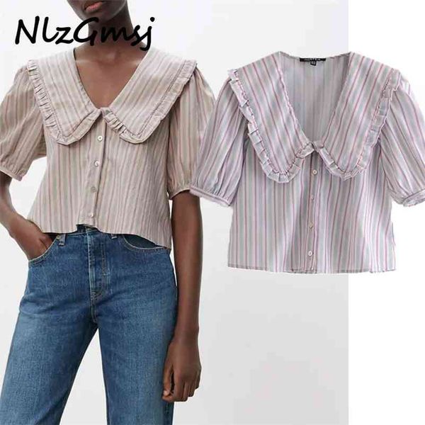blouse women striped vintage platter collar spring button up shirt woman short puff sleeve 210628, White
blouse women striped vintage platter collar spring button up shirt woman short puff sleeve 210628, White
