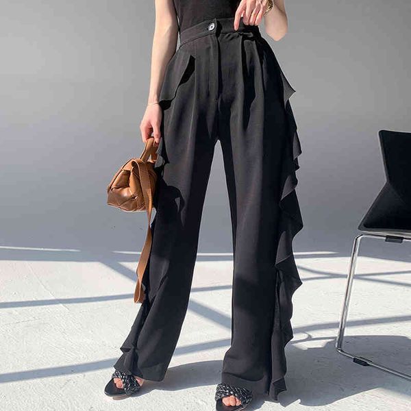 capris patchwork ruffle pants for femael high waist loose wide straight leg pure color women's casual pant fashion, Black;white
capris patchwork ruffle pants for femael high waist loose wide straight leg pure color women's casual pant fashion, Black;white
