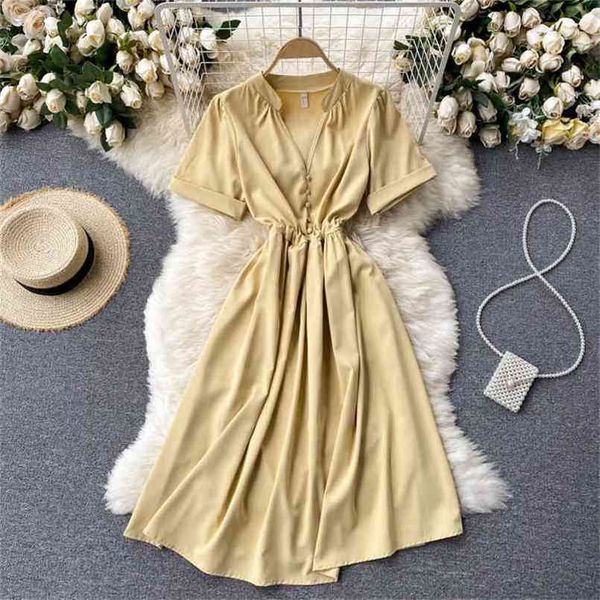 women's dress summer fashion v-neck short-sleeved midi solid slim waist a-line vintage style casual female es 210603, Black;gray
women's dress summer fashion v-neck short-sleeved midi solid slim waist a-line vintage style casual female es 210603, Black;gray