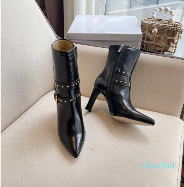 ankle boots women's genuine leather zipper double buckle fashion boots brand stiletto heel party boots, Black
ankle boots women's genuine leather zipper double buckle fashion boots brand stiletto heel party boots, Black