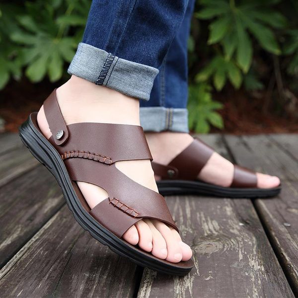 men genuine leather sandals summer classic shoes slippers soft roman comfortable walking footwear yui89, Black
men genuine leather sandals summer classic shoes slippers soft roman comfortable walking footwear yui89, Black