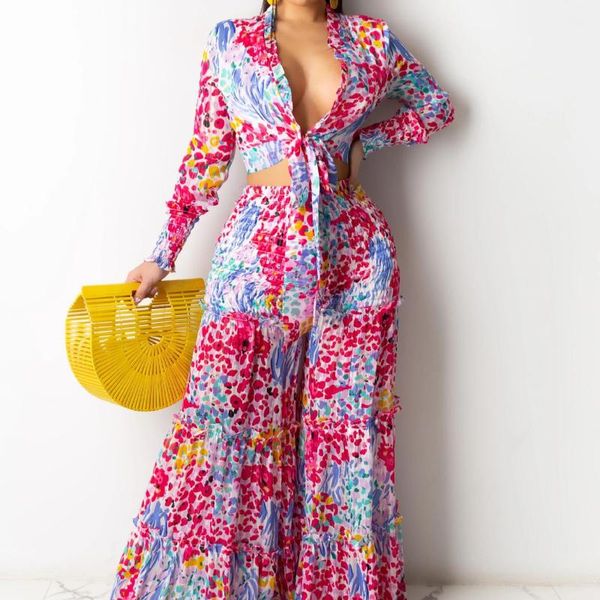 Women's Two Piece Pants Chiffon Printed Long Sleeve Wide Legs Irregular Ladies Casual Suit Crop Top Beach Boho Holiday Set 2 Pcs Oufits, White
Women's Two Piece Pants Chiffon Printed Long Sleeve Wide Legs Irregular Ladies Casual Suit Crop Top Beach Boho Holiday Set 2 Pcs Oufits, White