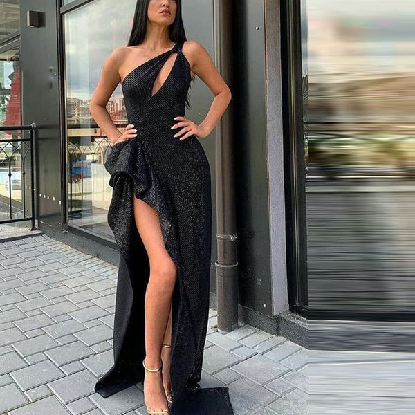 women high split dresses black high waist dress one shoulder sequined sleeveless black party dress, Black;gray
women high split dresses black high waist dress one shoulder sequined sleeveless black party dress, Black;gray