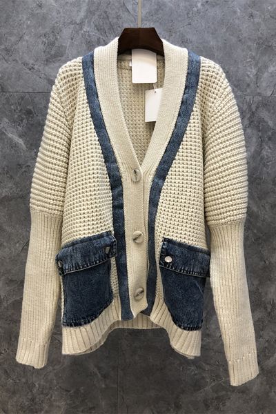 denim stitching loose hollow knitted cardigan womens clothes autumn european goods new easy matching coat 9m, Black;brown
denim stitching loose hollow knitted cardigan womens clothes autumn european goods new easy matching coat 9m, Black;brown