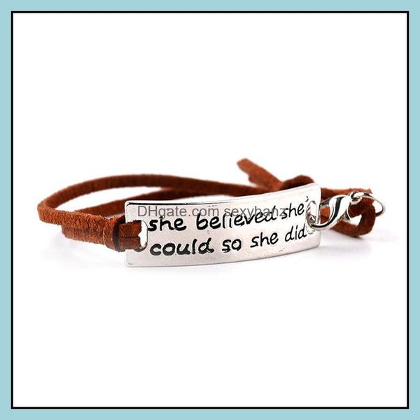 

charm believed cod so she did bracelets inspirational word charms braided leather bangle for women&men jewelry amazing grace gifts drop deli, Golden;silver