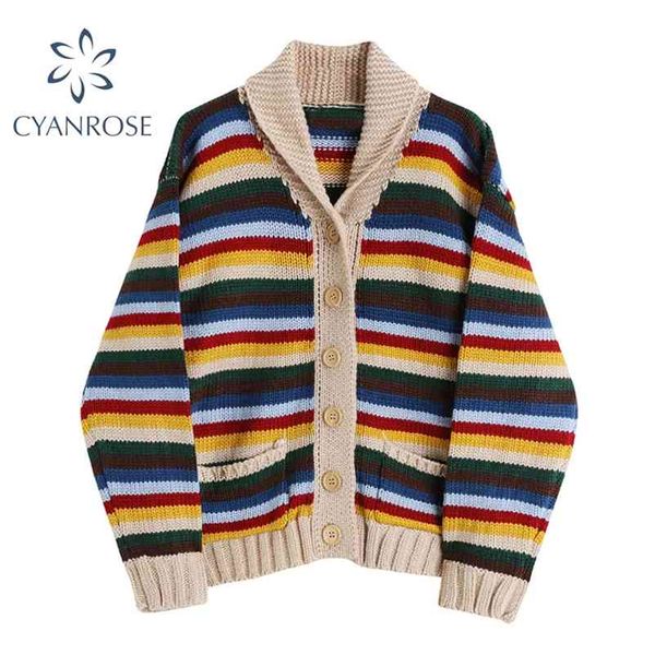 rainbow striped sweater women spring long sleeve cardigan retro casual korean pocket ins e-girl lapel knitwear and knittd 210430, White
rainbow striped sweater women spring long sleeve cardigan retro casual korean pocket ins e-girl lapel knitwear and knittd 210430, White