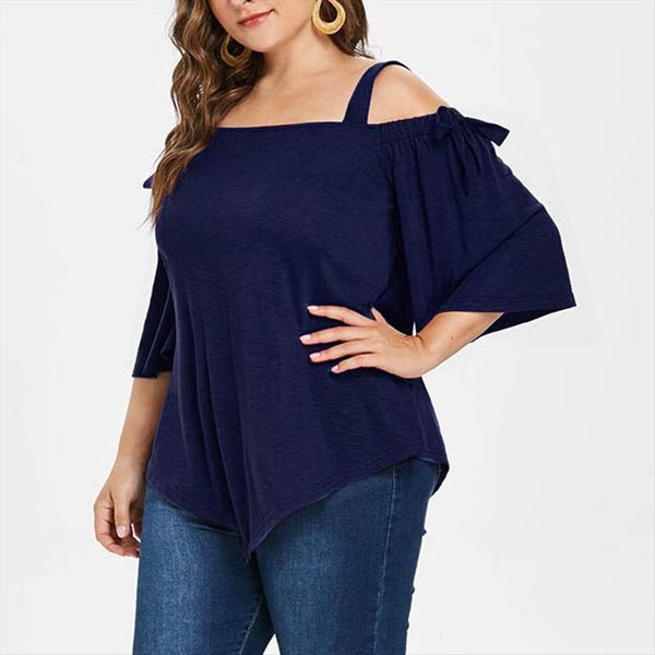 fashion casual plus size women shirts asymmetric cold shoulder bow camisas mujer, White
fashion casual plus size women shirts asymmetric cold shoulder bow camisas mujer, White