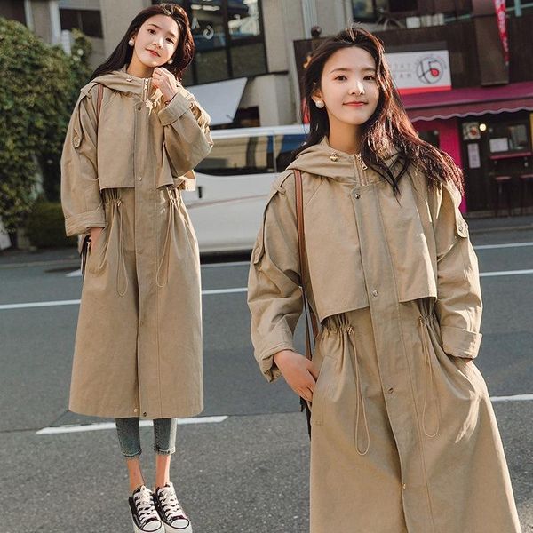 women's trench coats chic style clothes windbreaker girls hooded long fund waist pleated overknee 2021 spring winter loose coat by71, Tan;black
women's trench coats chic style clothes windbreaker girls hooded long fund waist pleated overknee 2021 spring winter loose coat by71, Tan;black