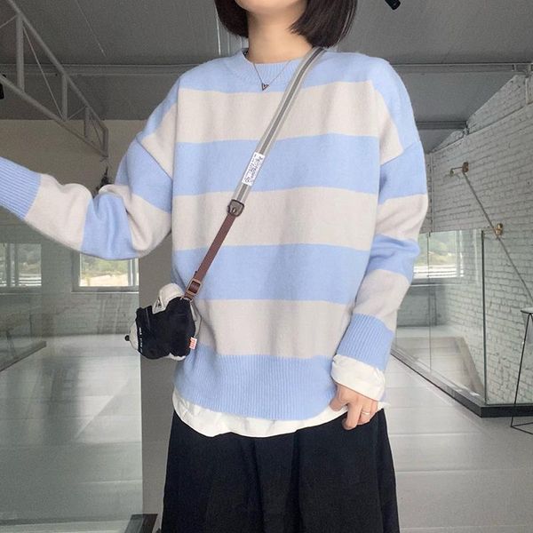 women's sweaters autumn korean style knit sweater retro hit color stripes loose slimming pullover long-sleeved women, White;black
women's sweaters autumn korean style knit sweater retro hit color stripes loose slimming pullover long-sleeved women, White;black