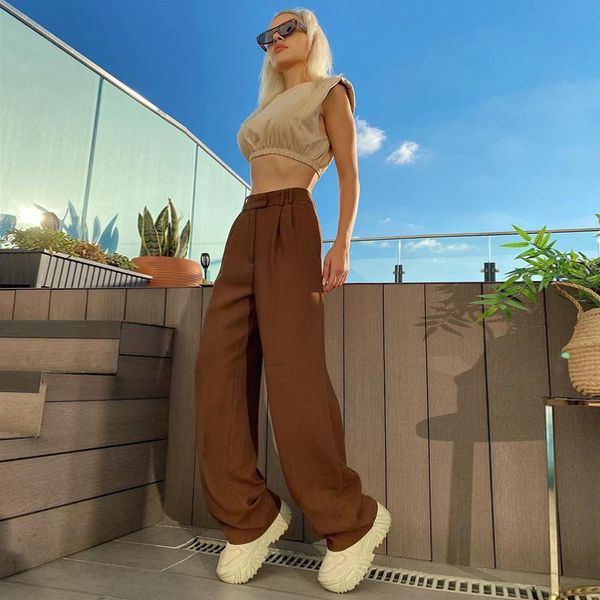 women's pants & capris 2021 fashion women casual brown suit adults summer loose solid color straight-leg trousers, Black;white
women's pants & capris 2021 fashion women casual brown suit adults summer loose solid color straight-leg trousers, Black;white
