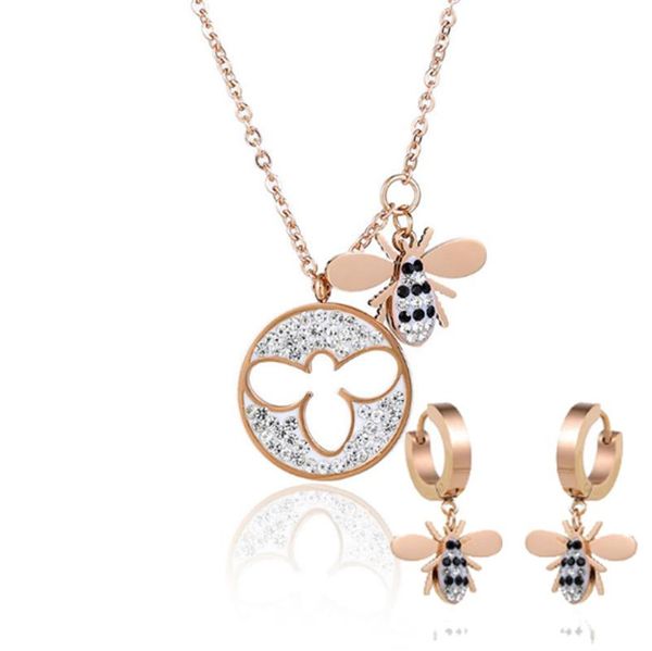 stainless steel little bee pendant necklace zircon earring set non-fading women's jewelry earrings &, Silver
stainless steel little bee pendant necklace zircon earring set non-fading women's jewelry earrings &, Silver