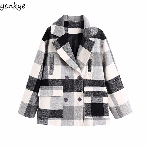 autumn winter women vintage plaid coat long sleeve double breasted casual fashion warm outerwear plus size woolen coats 210514, Black
autumn winter women vintage plaid coat long sleeve double breasted casual fashion warm outerwear plus size woolen coats 210514, Black