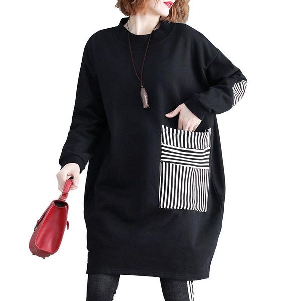 women's hoodies & sweatshirts spring autumn plus size sweatshirt loose velvet thick patch medium long coat stripes for women, Black
women's hoodies & sweatshirts spring autumn plus size sweatshirt loose velvet thick patch medium long coat stripes for women, Black