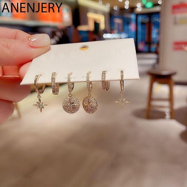 hoop & huggie anenjery 6 pieces/set shiny star round pendant earrings set 925 sterling silver micro-inlaid zircon light luxury korean jewelr, Golden;silver
hoop & huggie anenjery 6 pieces/set shiny star round pendant earrings set 925 sterling silver micro-inlaid zircon light luxury korean jewelr, Golden;silver