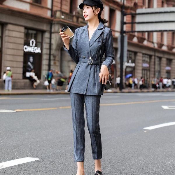 fashion autumn women temperament suit and pants work style elegant vintage outdoor striped pant women's two piece, White
fashion autumn women temperament suit and pants work style elegant vintage outdoor striped pant women's two piece, White