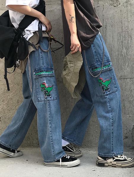 harajuku boyfriend cartoon dinosaur women jeans loose high waist denim trousers big pocket overalls female pants, Blue
harajuku boyfriend cartoon dinosaur women jeans loose high waist denim trousers big pocket overalls female pants, Blue