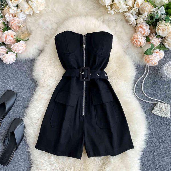 summer spring zipper down sashes strapless vintage loose shorts retro women female playsuits 210513, Black;white
summer spring zipper down sashes strapless vintage loose shorts retro women female playsuits 210513, Black;white