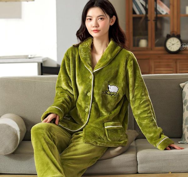 winter flannel pajamas women thickened ladies home wear coral fleece warm turn-down collar plus velvet set women's sleepwear, Black;red
winter flannel pajamas women thickened ladies home wear coral fleece warm turn-down collar plus velvet set women's sleepwear, Black;red