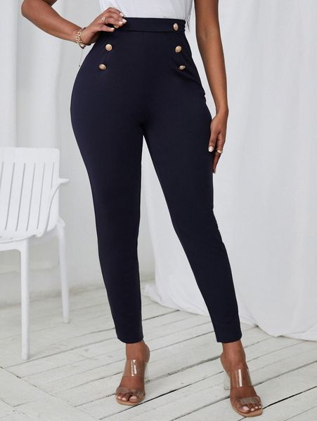 sxy high waist fake button skinny pants e8wi#, Black;white
