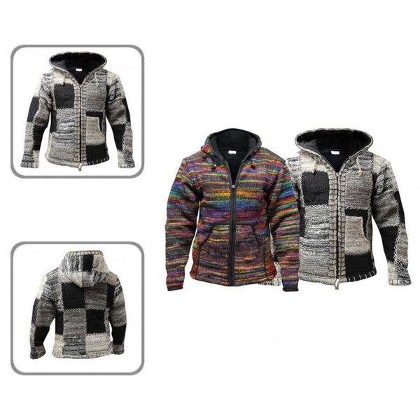 men's sweaters autumn winter trendy colorful patchwork drawstring hooded sweater coat all-match knitted cardigan flannel lining for hom, White;black
men's sweaters autumn winter trendy colorful patchwork drawstring hooded sweater coat all-match knitted cardigan flannel lining for hom, White;black