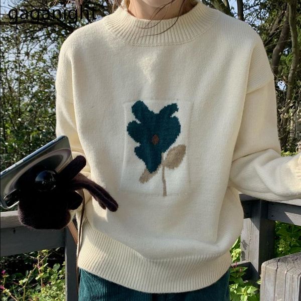 women's sweaters gaganight women sweater 2021 autumn winter retro floral jacquard female korean loose thin casual knitted top, White;black
women's sweaters gaganight women sweater 2021 autumn winter retro floral jacquard female korean loose thin casual knitted top, White;black