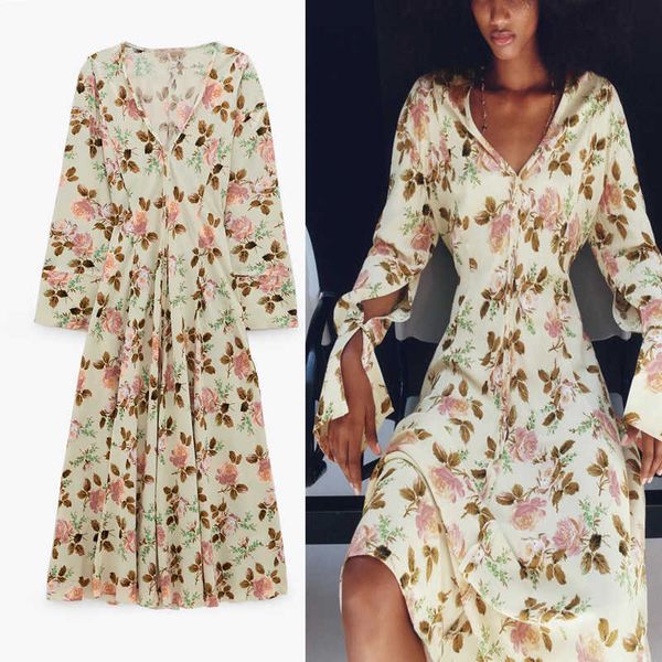 za print maxi dress women v-neck long sleeve elegant long floral dress chic side slit hem vintage ladies party dresses 210602, Black;gray
za print maxi dress women v-neck long sleeve elegant long floral dress chic side slit hem vintage ladies party dresses 210602, Black;gray