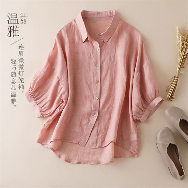 summer korea fashion women half sleeve turn-down collar loose white shirts cotton linen casual blouse plus size m140 210730
summer korea fashion women half sleeve turn-down collar loose white shirts cotton linen casual blouse plus size m140 210730