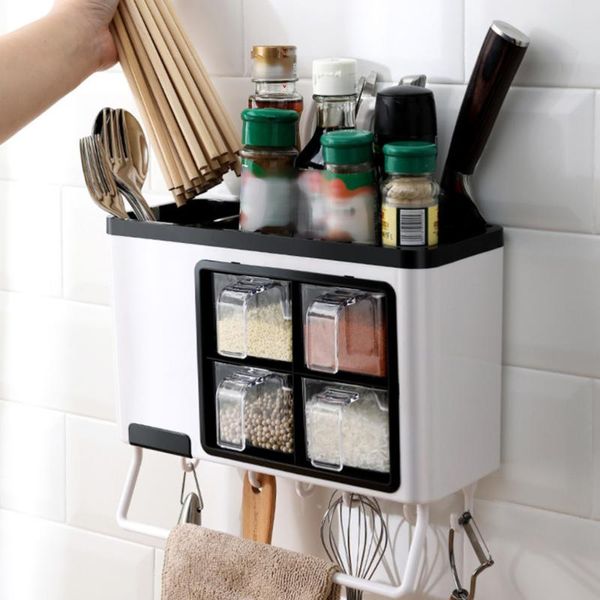 storage bottles & jars 1pc multifunctional seasoning box wall mounted spice punch case separated condiment (wh