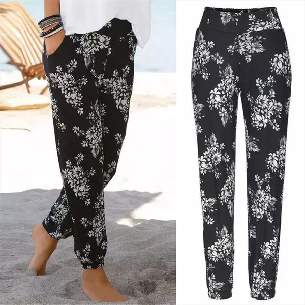 high waist long elastic womens capri band pocket full length beach trousers female sporty workout loose running pants with pockets, Black;white
high waist long elastic womens capri band pocket full length beach trousers female sporty workout loose running pants with pockets, Black;white