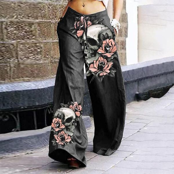 women's pants & capris oversized halloween skull print wide leg for women casual loose drawstring waist trousers with pockets vetement, Black;white
women's pants & capris oversized halloween skull print wide leg for women casual loose drawstring waist trousers with pockets vetement, Black;white