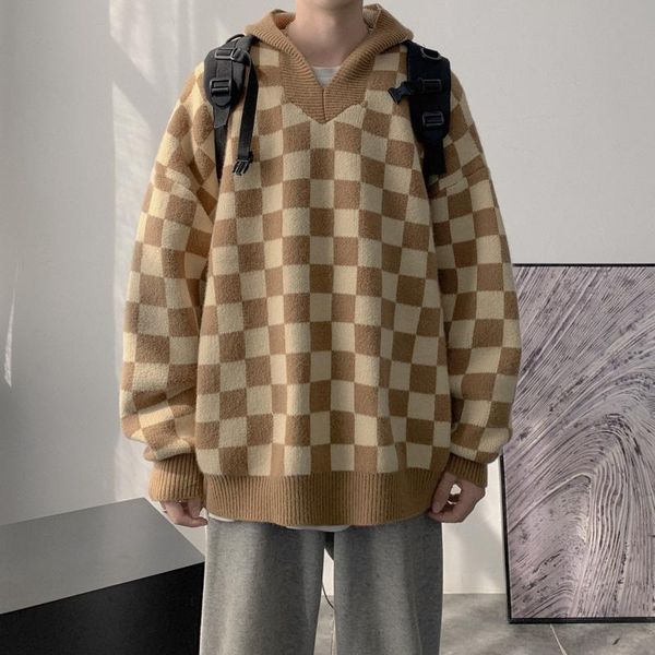 men's sweaters autumn winter hooded plaid sweater men warm fashion retro knitted pullover loose long-sleeved mens jumper clothes, White;black
men's sweaters autumn winter hooded plaid sweater men warm fashion retro knitted pullover loose long-sleeved mens jumper clothes, White;black