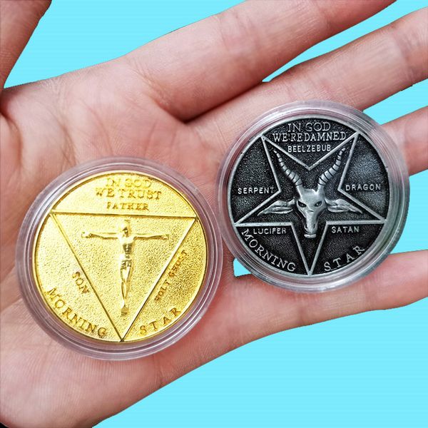 lucifer morning star satanic coin key chain golden badge specie keychain men prop cosplay accessories with box gift, Silver
lucifer morning star satanic coin key chain golden badge specie keychain men prop cosplay accessories with box gift, Silver