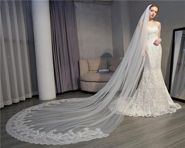 bridal veils custom made 3m 5m one layer lace edge white ivory cathedral wedding veil long accessories veu de noiva, Black
bridal veils custom made 3m 5m one layer lace edge white ivory cathedral wedding veil long accessories veu de noiva, Black