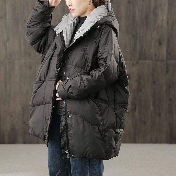 leather colorblock with hood jacket winter coat female light white duck down medium-length oversized overcoat y283 j4ki, Black
leather colorblock with hood jacket winter coat female light white duck down medium-length oversized overcoat y283 j4ki, Black