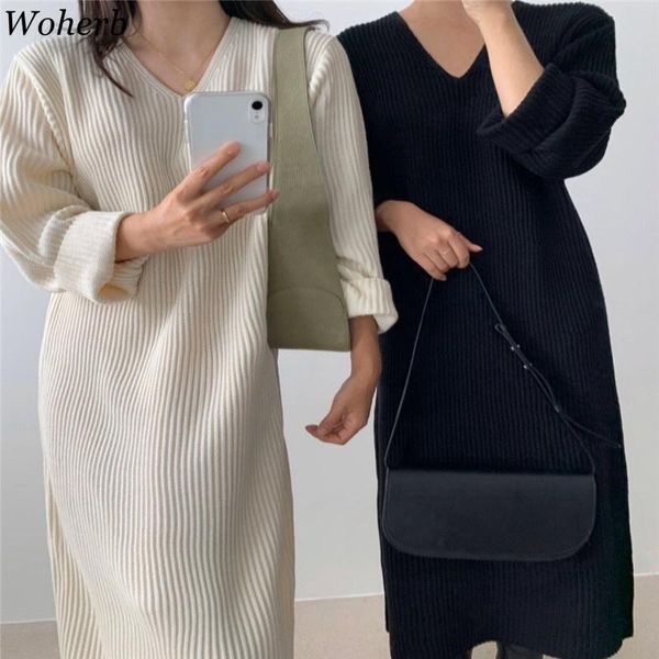 casual dresses woherb vestidos de mujer v-neck long sleeve knitted dress chic loose robe solid color korean maxi for women 7c895, Black;gray
casual dresses woherb vestidos de mujer v-neck long sleeve knitted dress chic loose robe solid color korean maxi for women 7c895, Black;gray