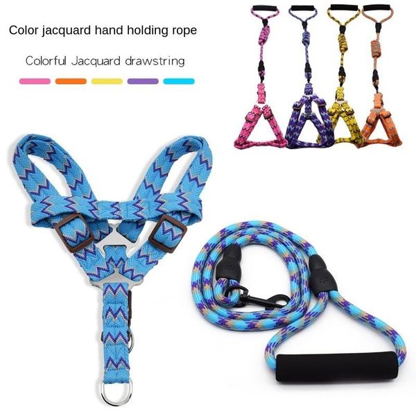 color jacquard round rope pet traction adjustable chest strap pull-resistant dog leash medium and small collars & leashes
color jacquard round rope pet traction adjustable chest strap pull-resistant dog leash medium and small collars & leashes