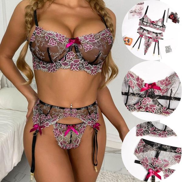 bras sets floral embroidery pajamas set for women lace lingerie underwear steel ring garter sleepwear lenceria sensual mujer, Red;black
bras sets floral embroidery pajamas set for women lace lingerie underwear steel ring garter sleepwear lenceria sensual mujer, Red;black