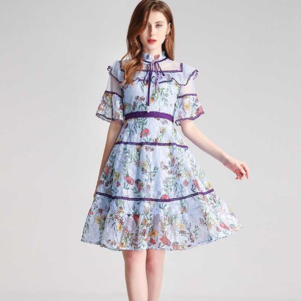 summer runway sweet ruffles elegant party dresses luxury women vintage bow stand neck floral print lace dress 210529, Black;gray
summer runway sweet ruffles elegant party dresses luxury women vintage bow stand neck floral print lace dress 210529, Black;gray