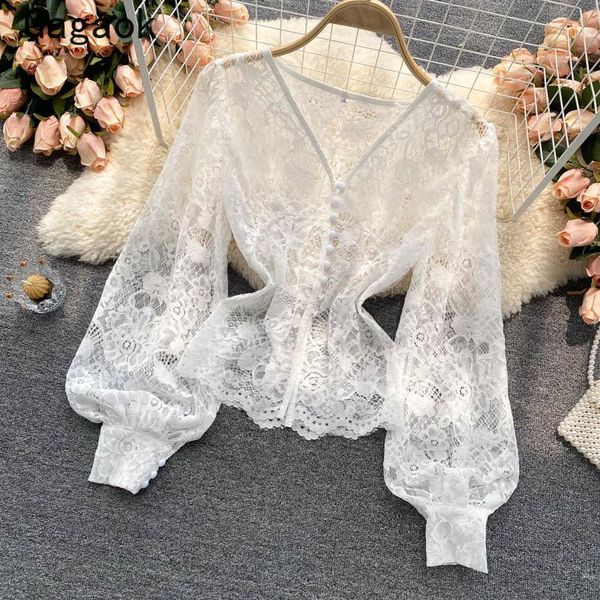 women's blouses & shirts gagaok light mature style women 2021 summer puff sleeve hook flower hollow v-neck temperament back to the bas, White
women's blouses & shirts gagaok light mature style women 2021 summer puff sleeve hook flower hollow v-neck temperament back to the bas, White