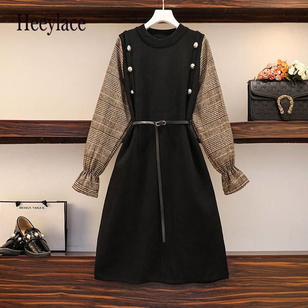 plus size women knitting dress autumn winter plaid long sleeve patchwork a-line elegant vintage mini dresses vestido casual, Black;gray
plus size women knitting dress autumn winter plaid long sleeve patchwork a-line elegant vintage mini dresses vestido casual, Black;gray
