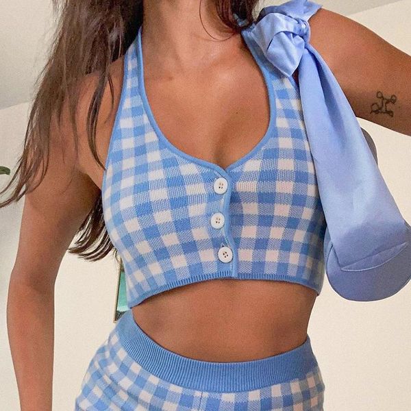 women's tanks & camis summer blue plaid knitted crop women sleeveless button up halter backless cami female holiday mini vest cloth, White
women's tanks & camis summer blue plaid knitted crop women sleeveless button up halter backless cami female holiday mini vest cloth, White