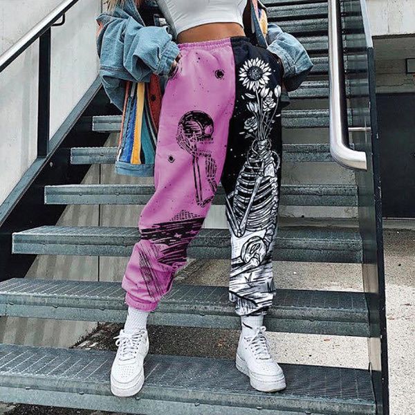 women's pants & capris autumn female loose sweatpants trendy printed elastic waist color block street womens jogger with pockets fall, Black;white
women's pants & capris autumn female loose sweatpants trendy printed elastic waist color block street womens jogger with pockets fall, Black;white