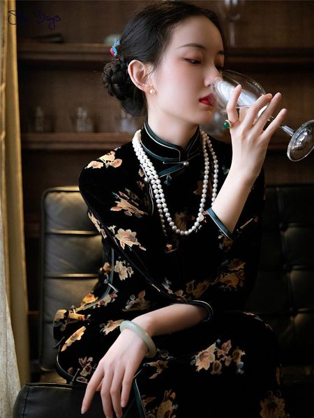 retro chinese dress women velvet modern cheongsam young qipao thick spring long girl birthday party mujer vestidos black ethnic clothing, Red
retro chinese dress women velvet modern cheongsam young qipao thick spring long girl birthday party mujer vestidos black ethnic clothing, Red