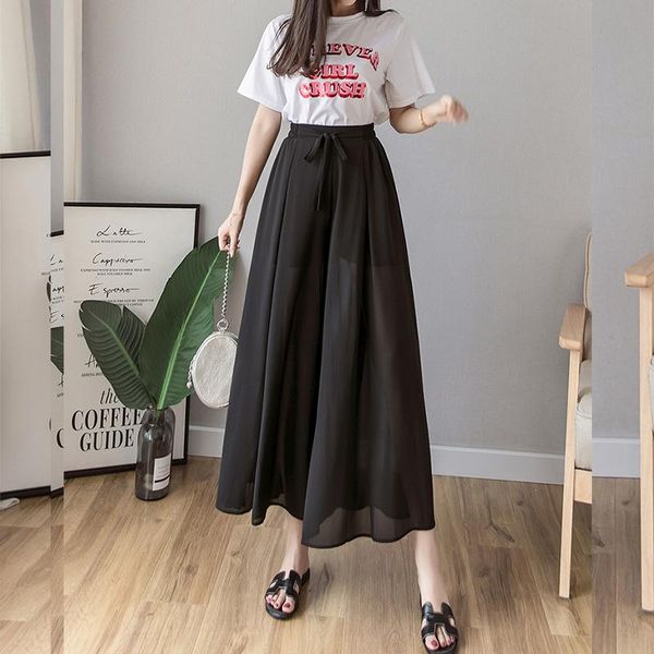 women's pants & capris korean fashion 2021 summer chiffon pleated wide leg women culottes lacing high waist casual trousers for female, Black;white
women's pants & capris korean fashion 2021 summer chiffon pleated wide leg women culottes lacing high waist casual trousers for female, Black;white