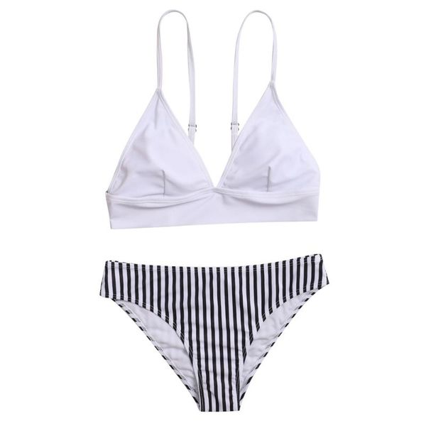 women's swimwear 2021 swimsuit pure white v-neck thin band bikini black and stripe low waist briefs beach suit, White;black
women's swimwear 2021 swimsuit pure white v-neck thin band bikini black and stripe low waist briefs beach suit, White;black