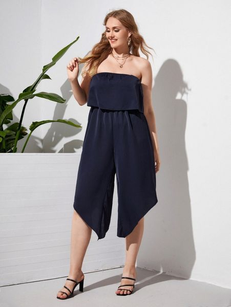 plus solid ruffle capris tube jumpsuit 441v#, Black
plus solid ruffle capris tube jumpsuit 441v#, Black