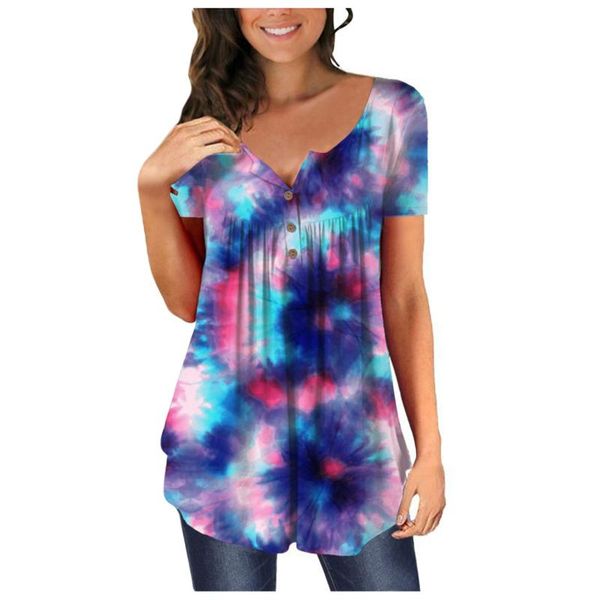women's t-shirt 40# tie-dyed print button down t shirts women casual short sleeve v neck tunic tshirt pleated elegant clothing, White
women's t-shirt 40# tie-dyed print button down t shirts women casual short sleeve v neck tunic tshirt pleated elegant clothing, White